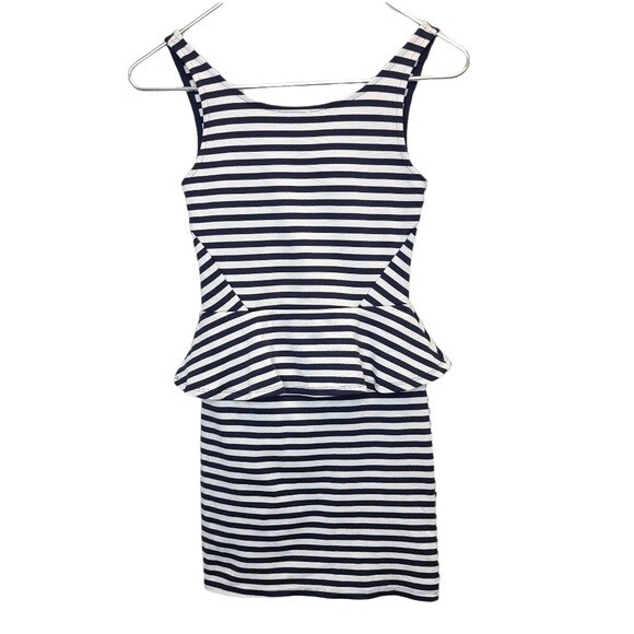 H&M Striped Peplum Bodycon Dress Sleeveless Blue White 4 - Picture 4 of 11